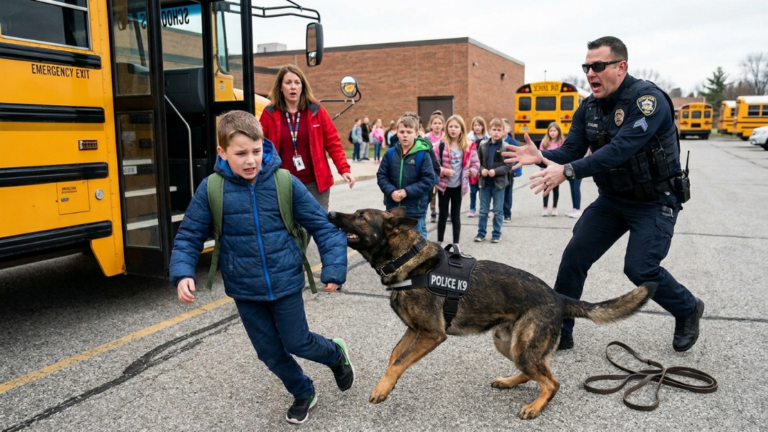 “A Police K9 Violently Dragged A 9-Year-Old Boy Away From A School Bus. Seconds Later, The Terrifying Truth Hissed From Beneath The Floorboards.”