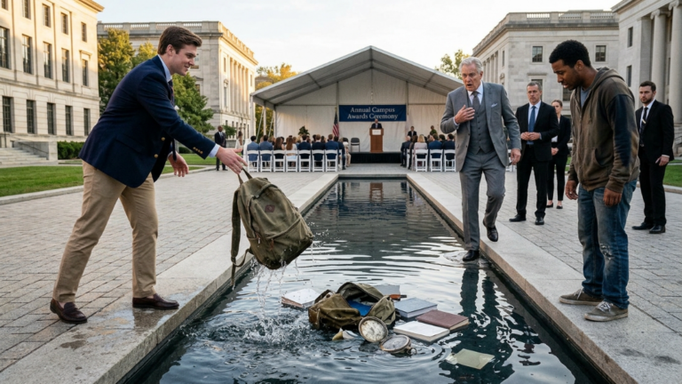 “The Valedictorian’s Backpack Was Thrown Into The Fountain… What Floated To The Surface Silenced The Entire School.”