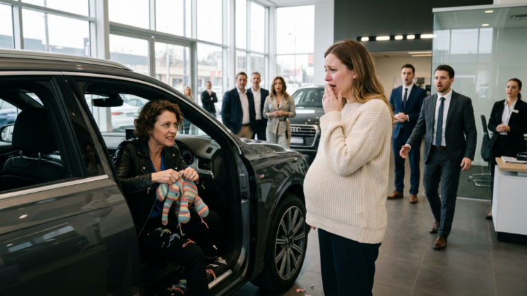 “A Pregnant Wife Walked Into A High-End Dealership To Collect A Push-Present From Her Husband… But The Person Smirking In The Driver’s Seat Of Her New SUV Shattered Her Entire World. What Happened Next Left Dozens Of Customers Speechless.”