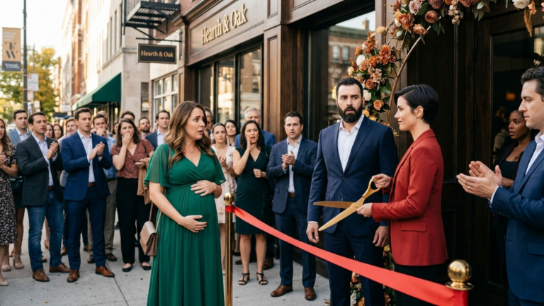 “A Pregnant Wife Arrived To Celebrate Her Husband’s Restaurant Opening… But The Woman Holding The Ribbon-Cutting Scissors Shattered Her World. What Happened Next Left The Entire Crowd Speechless.”