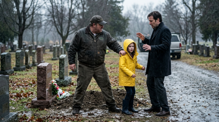 PART 2: The caretaker’s heavy leather work boot caught the girl right in the shoulder, shoving her backward into the sinking mud of my nephew’s grave.