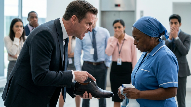 He Humiliated 79yo Black Cleaner In Front Of The Whole Office After She Accidently Dirtying His Designer Leather Shoe — Completely Unaware The Billionaire CEO Came To Surprise His Mother That Morning