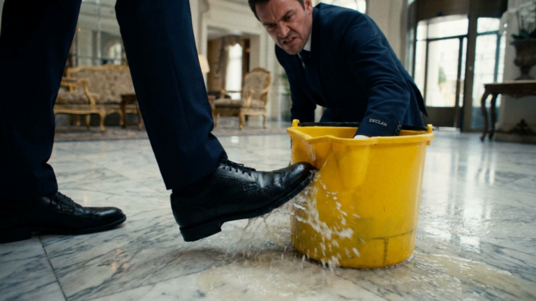 He Kicked The Cleaner’s Mop Across The Marble Floor. The Old Woman Just Picked It Up Quietly. By Noon, He Was Begging Her Tycoon’s Son For Mercy…