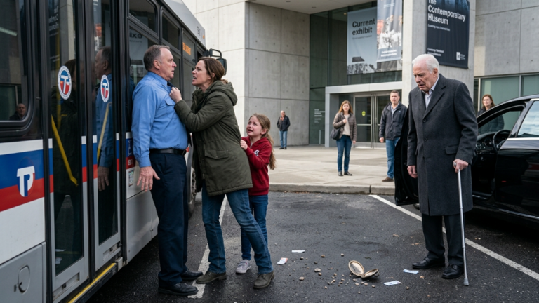 An Upset Mother Confronted The Bus Driver After An Incident Involving Her Daughter, But When The Museum’s Elderly Billionaire Founder Noticed A Broken Silver Locket On The Asphalt, Everything Changed