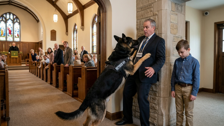 An Usher Asked A Silent Boy To Leave Sunday Service, But When A Retired Sheriff’s K9 Refused To Leave The Child’s Side, The Hallway Footage Changed Everything