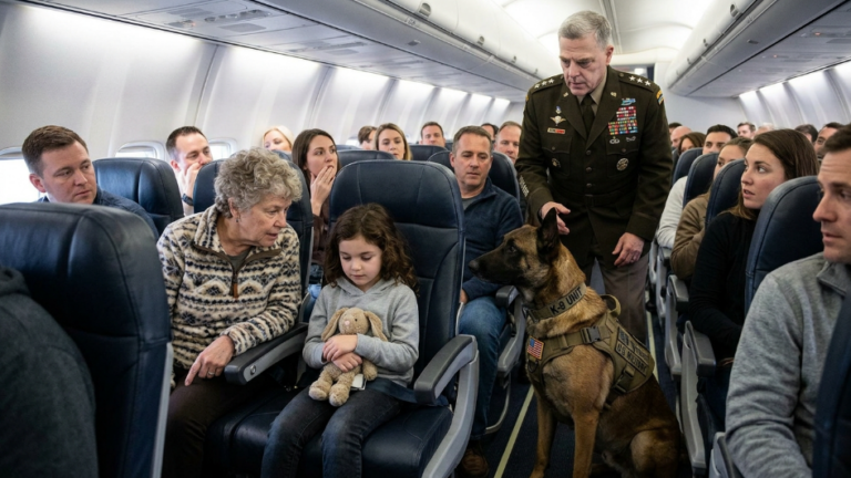A Passenger Drew Attention To A Seven Year Old Girl During A Busy Flight, But When A Four Star General’s K9 Moved Closer To Her, A Surprising Secret Started To Unfold