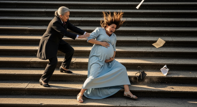 “Lose the baby!” my MIL hissed, shoving me down 15 marble stairs. As I bled, a billionaire kicked the door in. The DNA test he dropped…