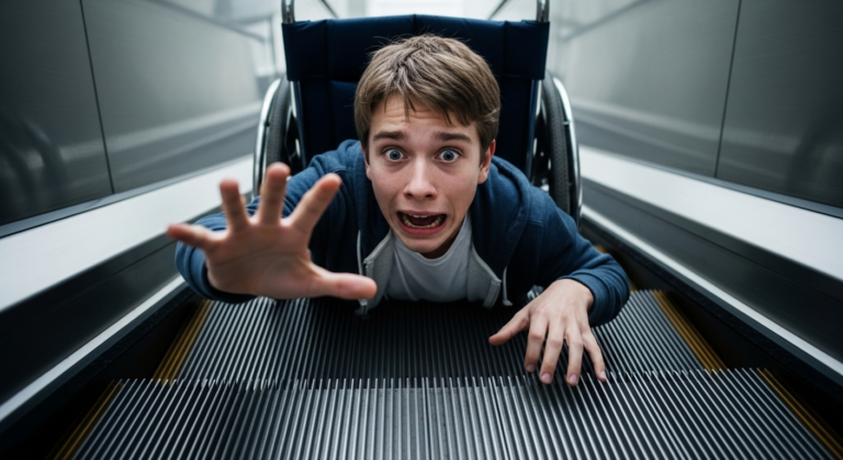 “It was just a joke!” — Until a 300lb wrestler saw the paralyzed boy bleeding on the escalator. What happened next is pure instant karma…