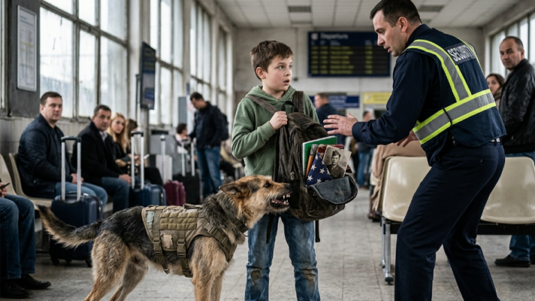 A Stray Military Dog Growled When Security Tried to Grab My Son’s Backpack, Revealing a Devastating Family Secret Inside.