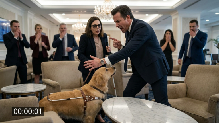 When An Arrogant First-Class Passenger Shoved A Blind Woman’s Service Dog, The Loyal Golden Retriever Exposed The Horrifying Secret Inside His Suitcase.